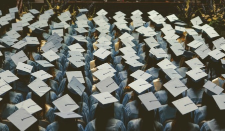 blue and white academic hat